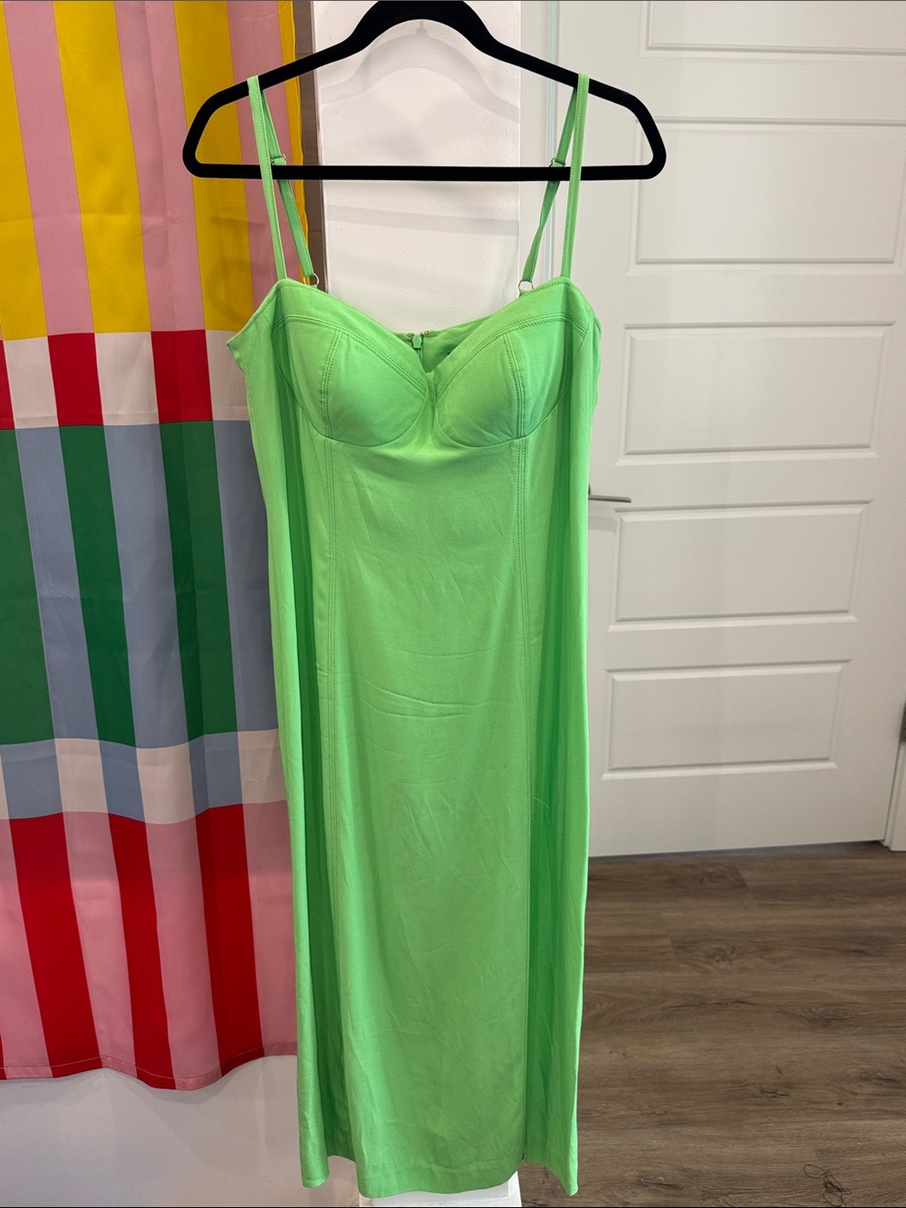 J. Crew Bright Green Bustier Midi Slip Dress